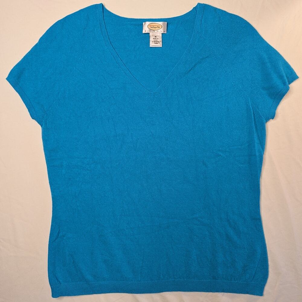 VTG Talbots Petites VNeck Knit Layering Shirt Blouse Top M Blue Career Capsule